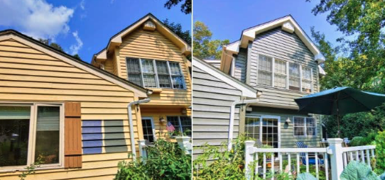 Supplied before-and-after photograph of a siding exterior